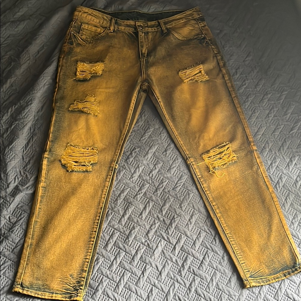 Men's Distressed Yellow Designer Jeans (Brand New)